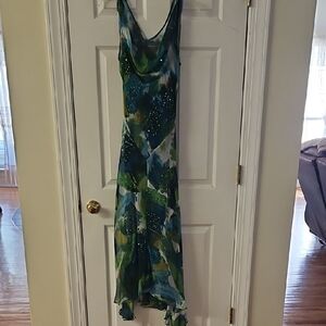 Robbie Bee Asymmetrical Dress in Blue and Green